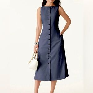 OGL European Linen Boatneck Button-up Midi Dress NWT